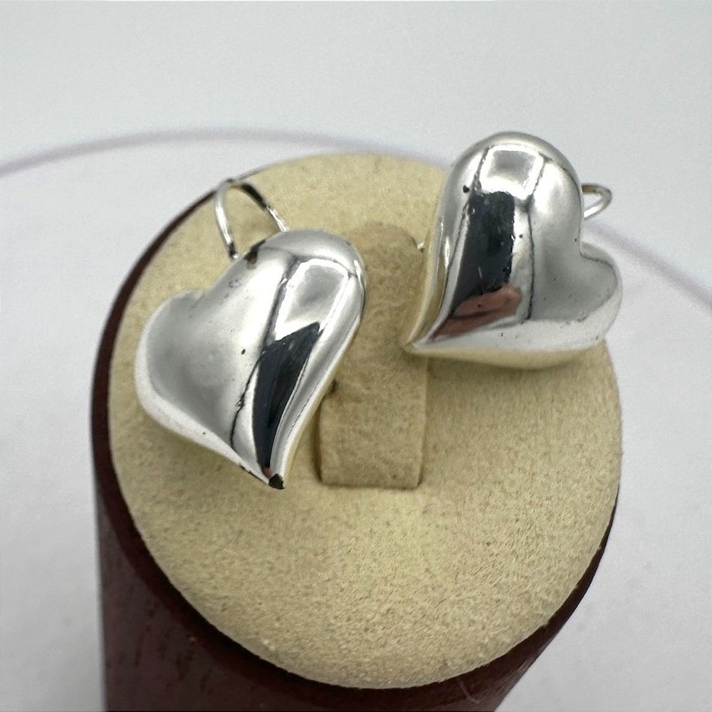 Vintage Silver Tone‎ Puff Heart Earrings Y2K Chunky Valentine Trendy Statement